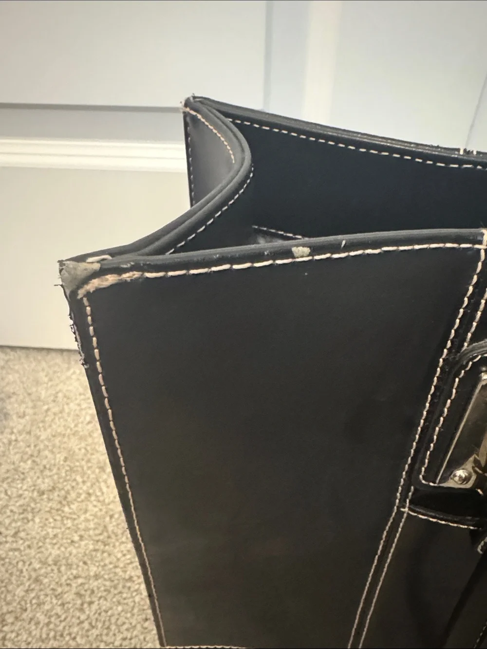 Wilsons Black Leather Tote with Snake-Print Interior